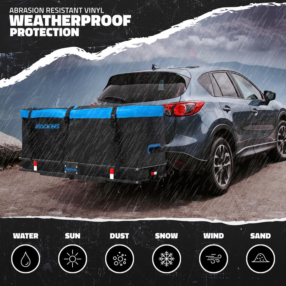Mockins 60 in. x 20 in. x 6 in. Hitch Cargo Carrier Basket w/16 cu. ft. Waterproof Cargo Bag-Folding Shank and 2 in. Raise-Blue