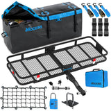 Mockins 60 in. x 20 in. x 6 in. Hitch Cargo Carrier Basket w/16 cu. ft. Waterproof Cargo Bag-Folding Shank and 2 in. Raise-Blue