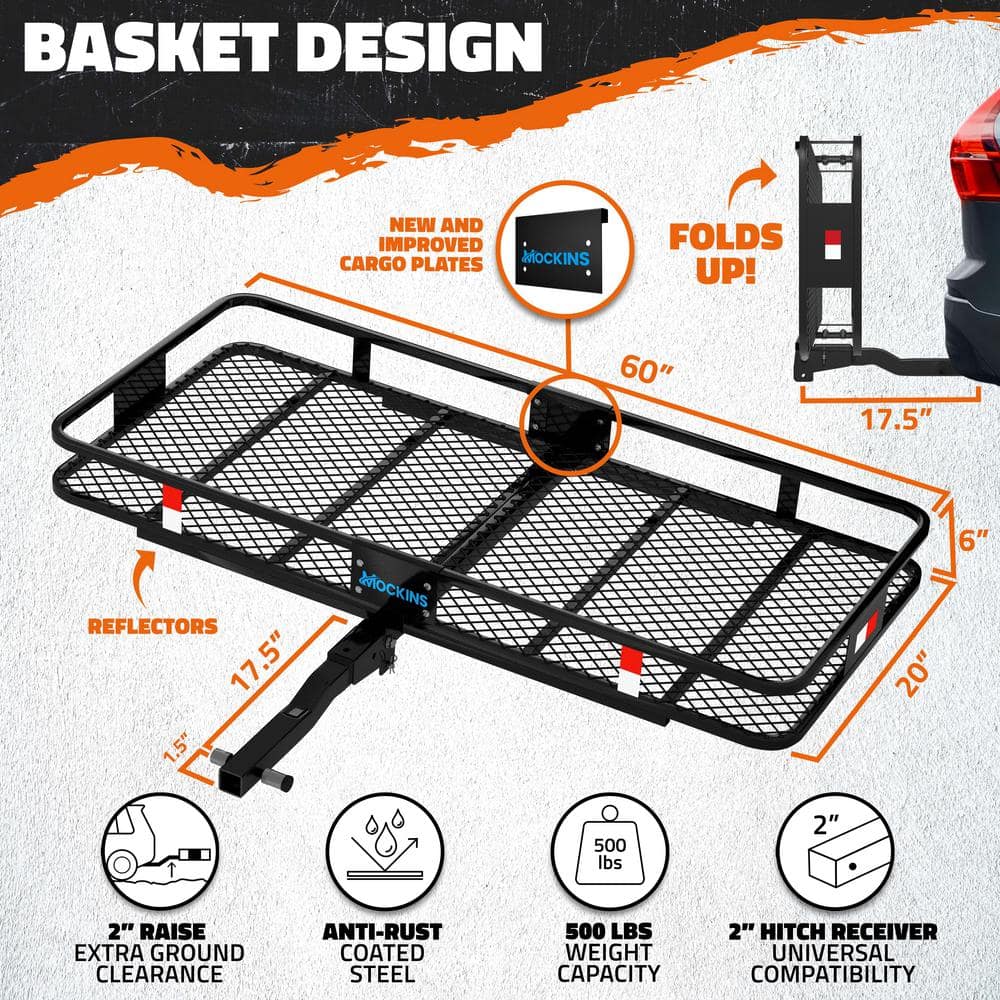 Mockins 60 in. x 20 in. x 6 in. Hitch Cargo Carrier Basket w/16 cu. ft. Waterproof Cargo Bag-Folding Shank and 2 in. Raise-Blue
