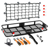 Mockins 500 lbs. Capacity Hitch Mount Cargo Carrier Set with Net, Basket, Straps, Foldable Shank and 2 in. Raise