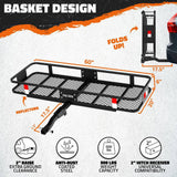 Mockins 500 lbs. Capacity Hitch Mount Cargo Carrier Set with Net, Basket, Straps, Foldable Shank and 2 in. Raise