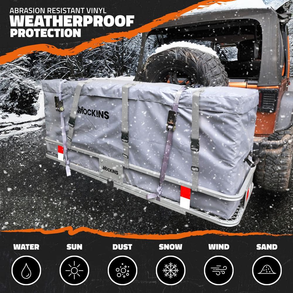 Mockins 500 lb. Capacity Gray Hitch Mount Cargo Carrier Basket with 16 cu. ft. Cargo Bag, Net, Straps, Folding Shank, 2in. Raise
