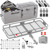 Mockins 500 lb. Capacity Gray Hitch Mount Cargo Carrier Basket with 16 cu. ft. Cargo Bag, Net, Straps, Folding Shank, 2in. Raise