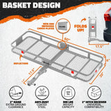 Mockins 500 lb. Capacity Gray Hitch Mount Cargo Carrier Basket with 16 cu. ft. Cargo Bag, Net, Straps, Folding Shank, 2in. Raise