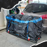 Mockins 500 lbs. Capacity XL Hitch Mount Cargo Carrier Set - Folding Shank and 2 in. Raise, Cargo Bag, Net, Straps, Locks - Blue