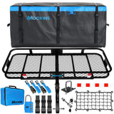 Mockins 500 lbs. Capacity XL Hitch Mount Cargo Carrier Set - Folding Shank and 2 in. Raise, Cargo Bag, Net, Straps, Locks - Blue