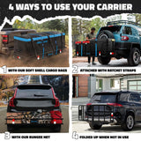 Mockins 500 lbs. Capacity XL Hitch Mount Cargo Carrier Set - Folding Shank and 2 in. Raise, Cargo Bag, Net, Straps, Locks - Blue