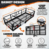Mockins 500lb. Cap. 60 in. x 24 in. x 14 in. Rustproof High Rail Hitch Mount Cargo Carrier Basket - License Holder, 2 in. Raise