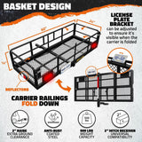 Mockins 500 lbs. Capacity 60 in. x 24 in. x 14 in. Hitch Cargo Carrier w/High Rails, Rear Lights, 30 CuFt Cargo Bag, Net, Straps