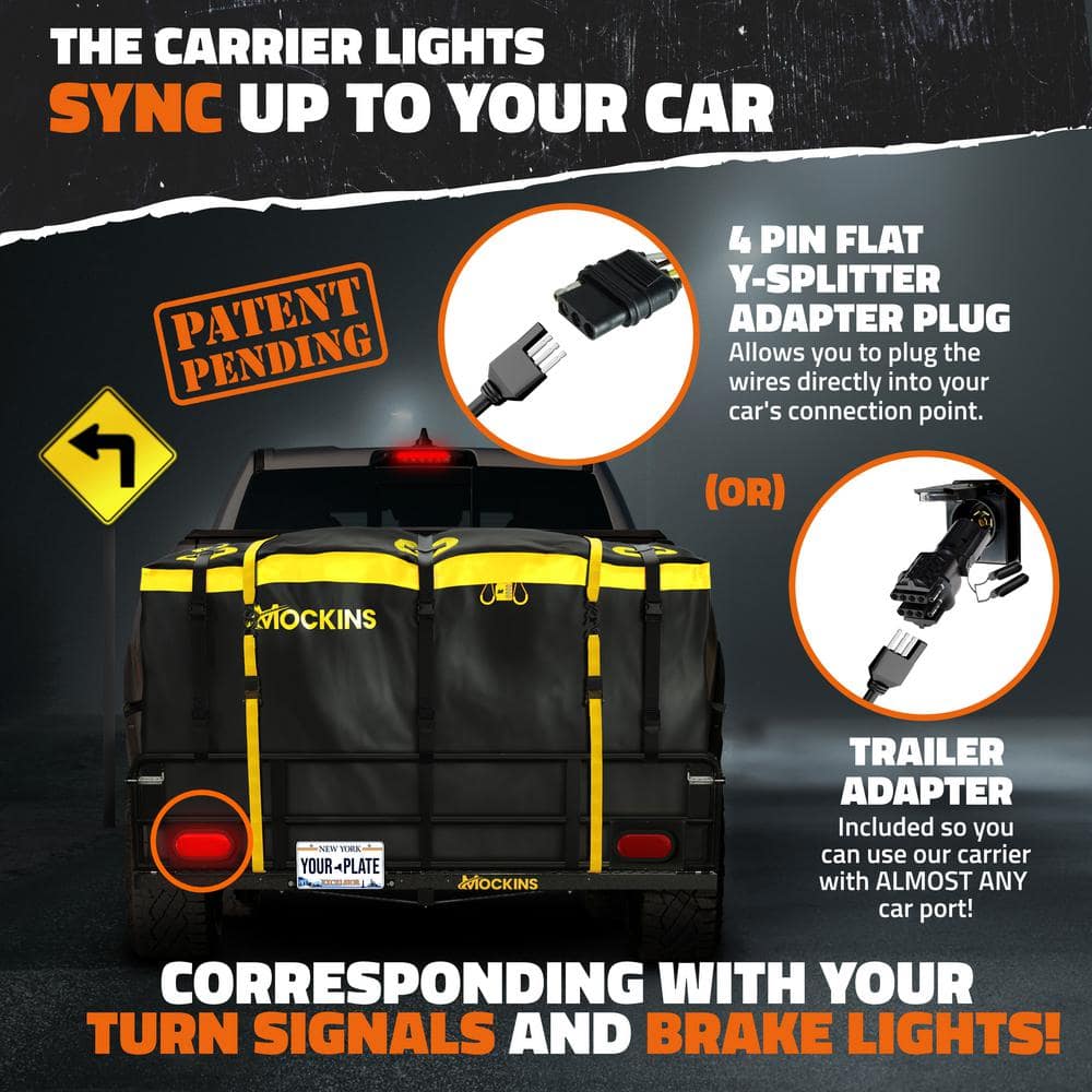 Mockins 500 lbs. Capacity 60 in. x 24 in. x 14 in. Hitch Cargo Carrier w/High Rails, Rear Lights, 30 CuFt Cargo Bag, Net, Straps