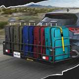 Mockins 500 lbs. Capacity 60 in. x 24 in. x 14 in. Hitch Cargo Carrier w/High Rails, Rear Lights, 30 CuFt Cargo Bag, Net, Straps