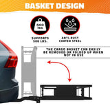 Mockins 60 in. x 24 in. x 6 in. Rustproof Cargo Carrier Hitch Mount 500 lbs. Cap Cargo Basket with Foldable Hitch Armand Net