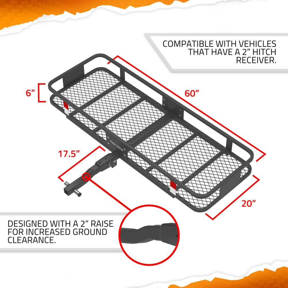 Mockins 60 in. x 24 in. x 6 in. Rustproof Cargo Carrier Hitch Mount 500 lbs. Cap Cargo Basket with Foldable Hitch Armand Net