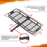 Mockins 60 in. x 24 in. x 6 in. Rustproof Cargo Carrier Hitch Mount 500 lbs. Cap Cargo Basket with Foldable Hitch Armand Net