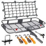 Mockins 60 in. x 24 in. x 6 in. Rustproof Cargo Carrier Hitch Mount 500 lbs. Cap Cargo Basket with Foldable Hitch Armand Net