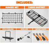 Mockins 60 in. x 24 in. x 6 in. Rustproof Cargo Carrier Hitch Mount 500 lbs. Cap Cargo Basket with Foldable Hitch Armand Net