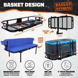 Mockins 48in x 18in x 6in. 2-in-1 Hitch Mount Cargo Carrier and Hitch Bench with 15CuFt Cargo Bag, Cushion Set and Accessories