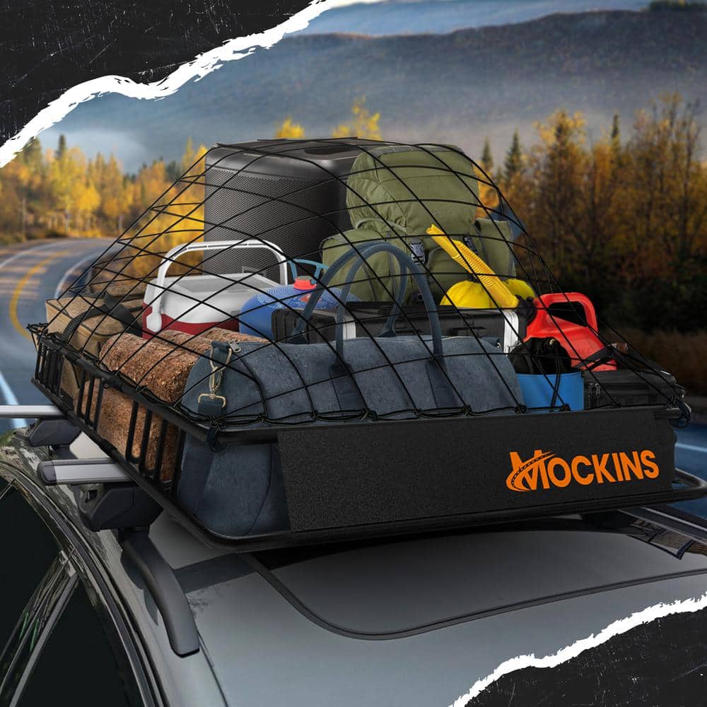 Mockins 35-50 in. L x 36 in. W x 4.5 in. H Extendable Rooftop Cargo Carrier - 250 lbs. Capacity Roof Rack with Net and Straps