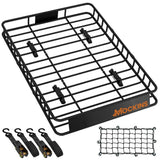 Mockins 35-50 in. L x 36 in. W x 4.5 in. H Extendable Rooftop Cargo Carrier - 250 lbs. Capacity Roof Rack with Net and Straps