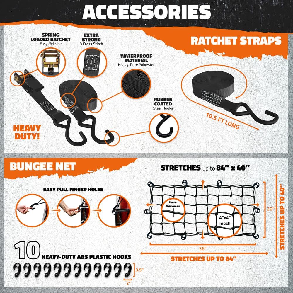 Mockins 35-50 in. L x 36 in. W x 4.5 in. H Extendable Rooftop Cargo Carrier - 250 lbs. Capacity Roof Rack with Net and Straps
