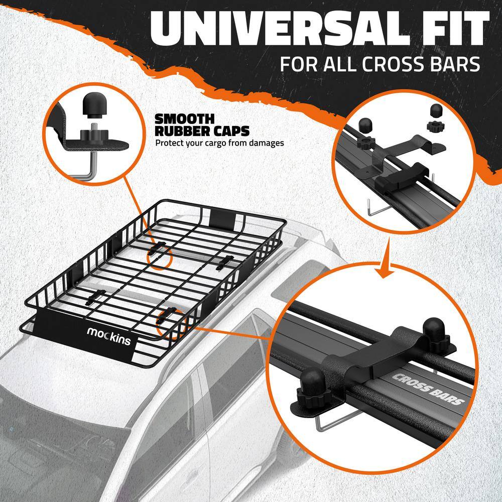 Mockins 260 lbs. Capacity Extendable Roof Rack Rooftop Cargo Carrier with Net and Ratchet Straps, Extends from 43-64 in. Long