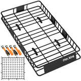 Mockins 260 lbs. Capacity Extendable Roof Rack Rooftop Cargo Carrier with Net and Ratchet Straps, Extends from 43-64 in. Long