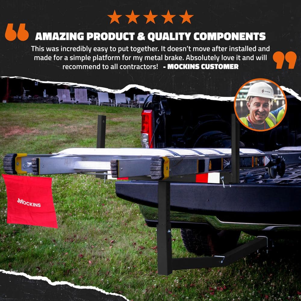Mockins 750 lbs. Capacity Pickup Truck Bed Extender with Flag, Stabilizer and Ratchet Straps, 2-in-1 Design