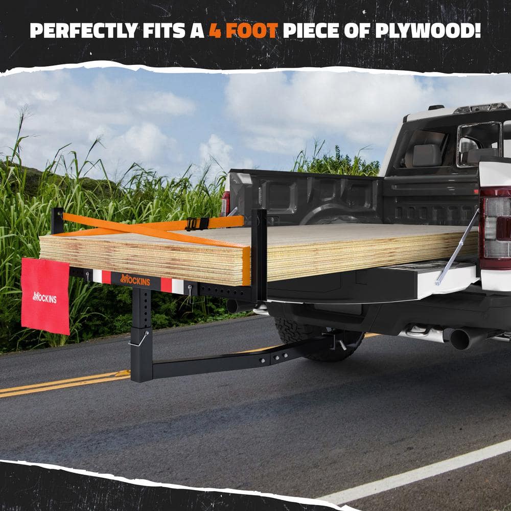 Mockins 750 lbs. Capacity Pickup Truck Bed Extender with Flag, Stabilizer and Ratchet Straps, 2-in-1 Design