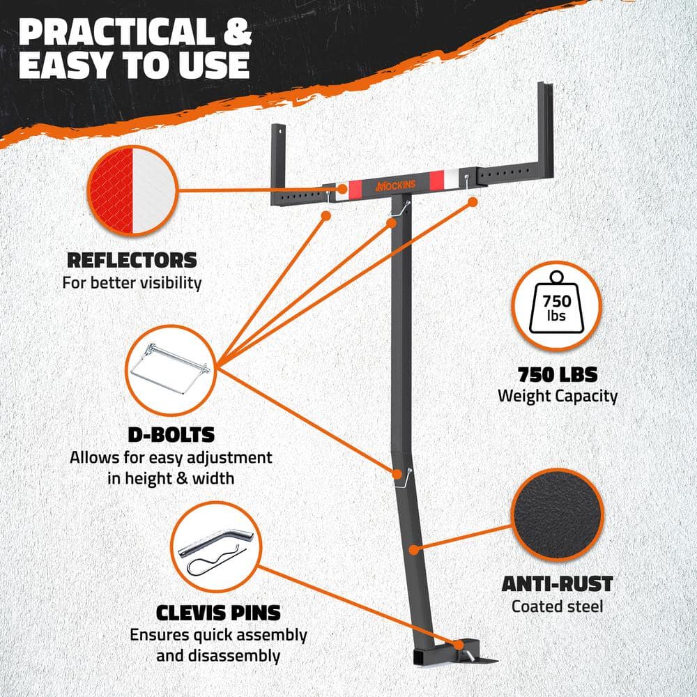 Mockins 750 lbs. Capacity Pickup Truck Bed Extender with Flag, Stabilizer and Ratchet Straps, 2-in-1 Design