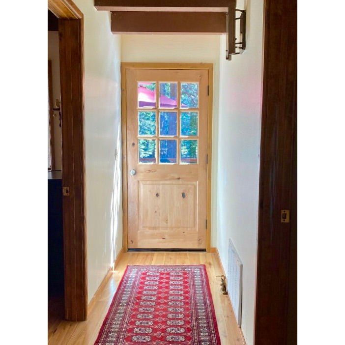 72 in. x 96 in. Craftsman Knotty Alder 9-Lite Clear Glass Unfinished Wood Right Active Inswing Double Prehung Front Door