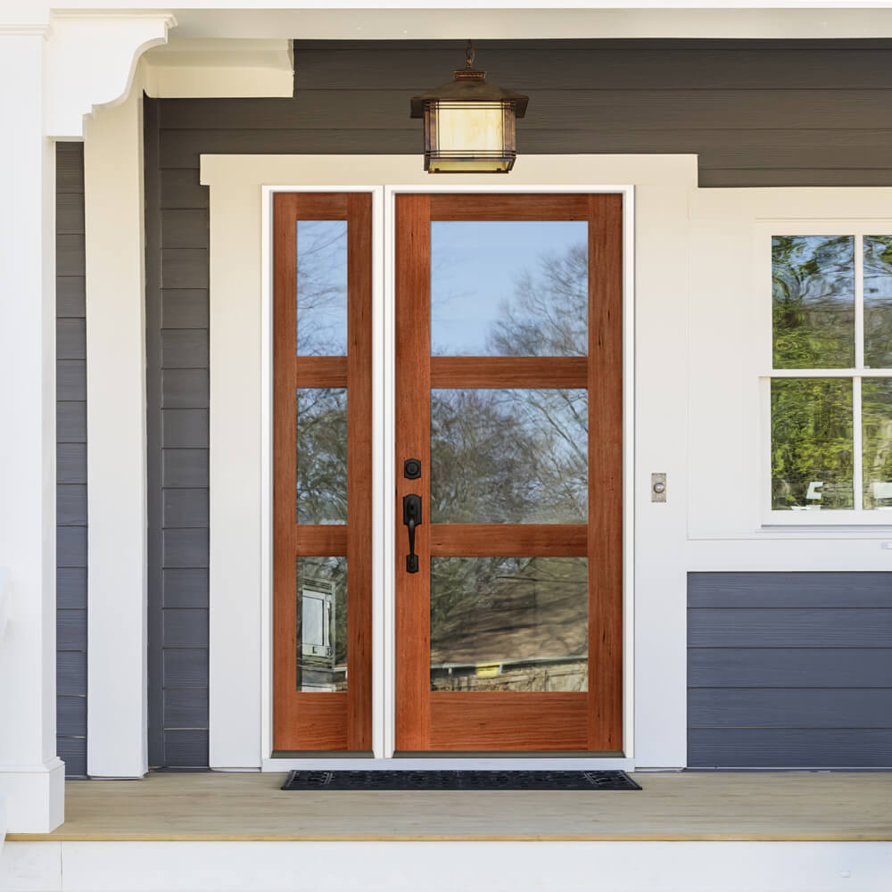 Krosswood Doors 36 in. x 80 in. Contemporary Hemlock 3-Lite Clear Glass Unfinished Exterior Wood Door Slab