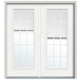 72 in. x 80 in. Right-Hand/Inswing Low-E 15 Lite Modern White Fiberglass Double Prehung French Patio Door w/BBG