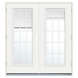 72 in. x 80 in. Right-Hand/Inswing Low-E 15 Lite Modern White Fiberglass Double Prehung French Patio Door w/BBG