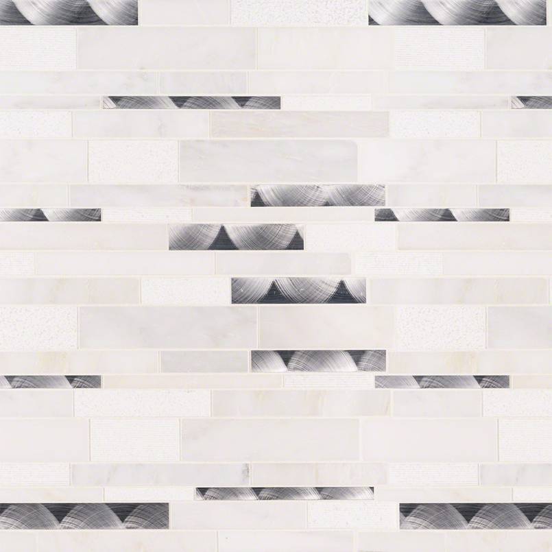 MSI Moderno Blanco Interlocking 12 in. x 18 in. x 8 mm Metal Stone Blend Mesh-Mounted Mosaic Tile (15 sq. ft. / case)