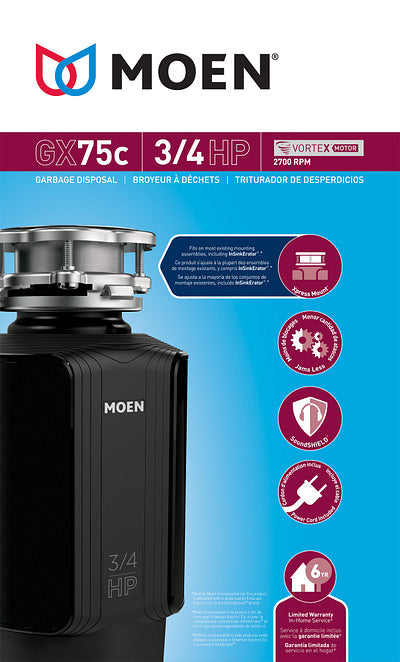 Moen GX75C 3/4-HP Continuous Feed Garbage Disposal with SoundSHIELD Noise Insulation