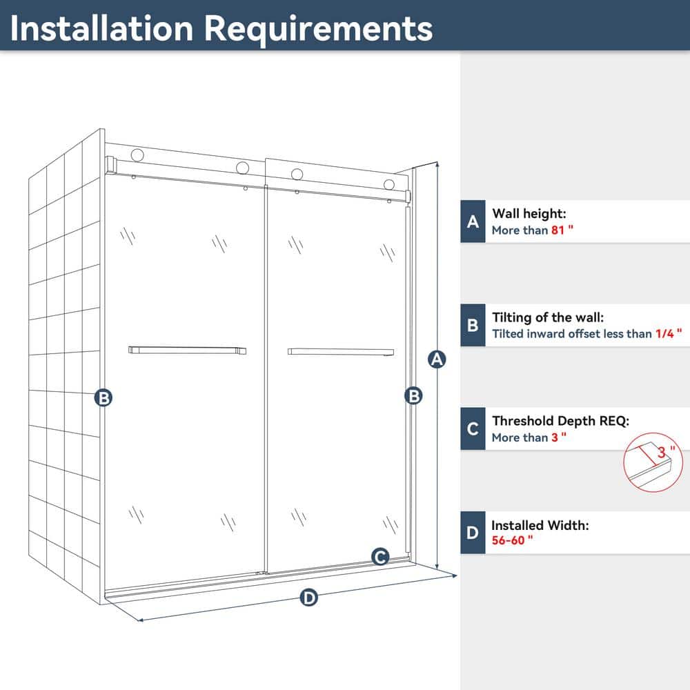 mortix 60 in. W x 80 in. H Double Sliding Frameless Shower Door in Brushed Nickel with 3/8 in. (10 mm) Tempered Clear Glass