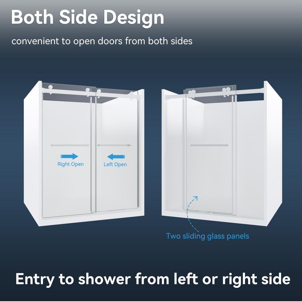 mortix 60 in. W x 80 in. H Double Sliding Frameless Shower Door in Brushed Nickel with 3/8 in. (10 mm) Tempered Clear Glass