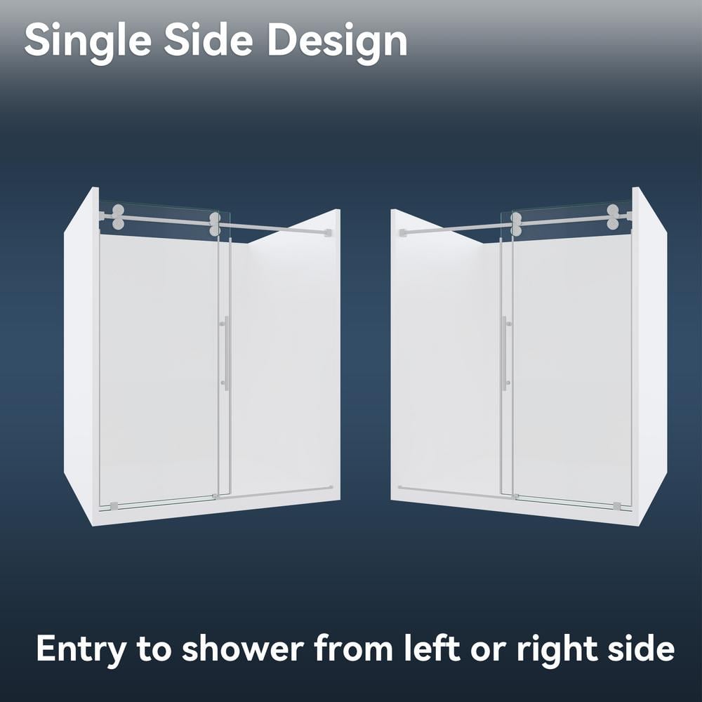 mortix Serena 66 in. W x 76 in. H Sliding Frameless Shower Door in Brushed Gold with 3/8 in. (10 mm) Tempered Clear Glass