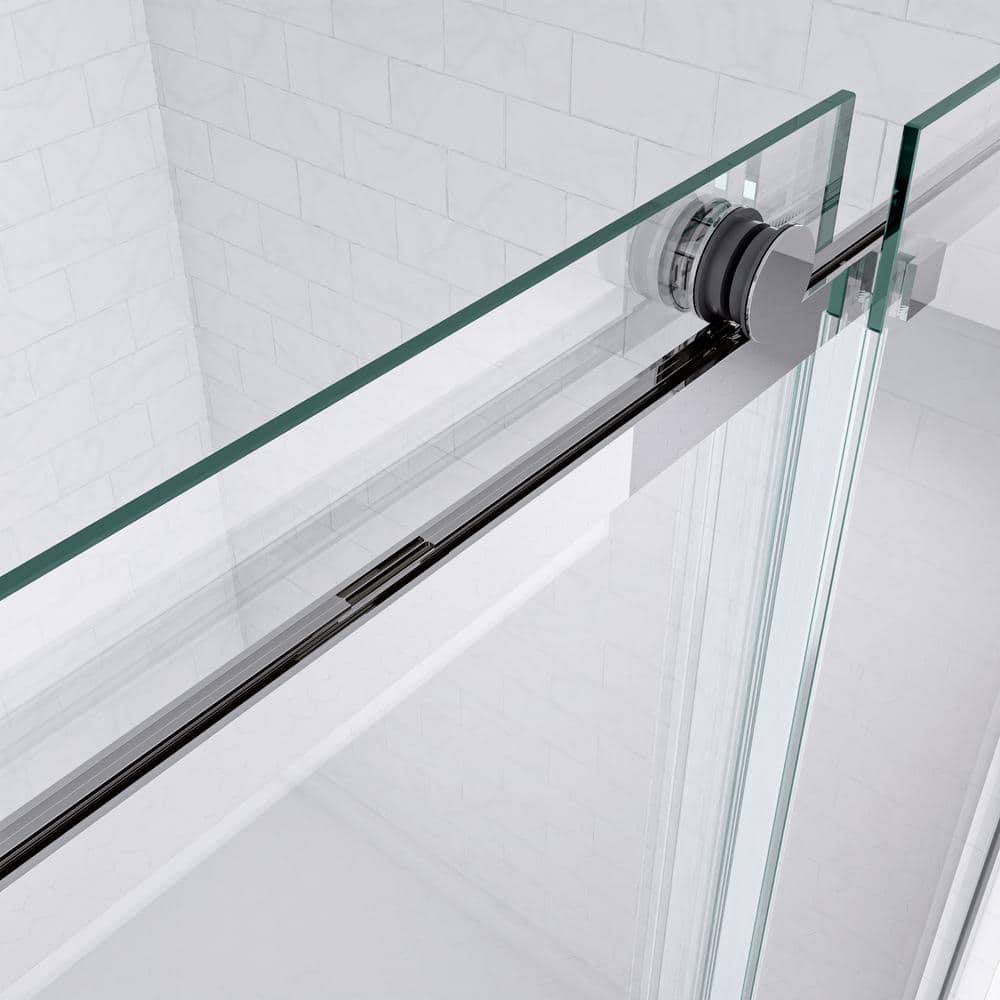mortix 60 in. W x 74 in. H Single Sliding Frameless Shower Door in Chrome with Soft Close System and Clear Tempered Glass