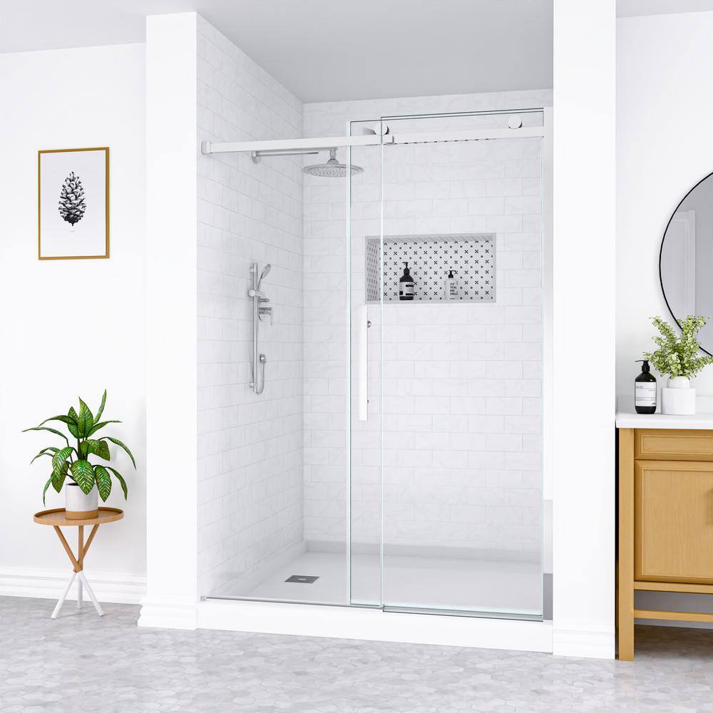 mortix 60 in. W x 74 in. H Single Sliding Frameless Shower Door in Chrome with Soft Close System and Clear Tempered Glass