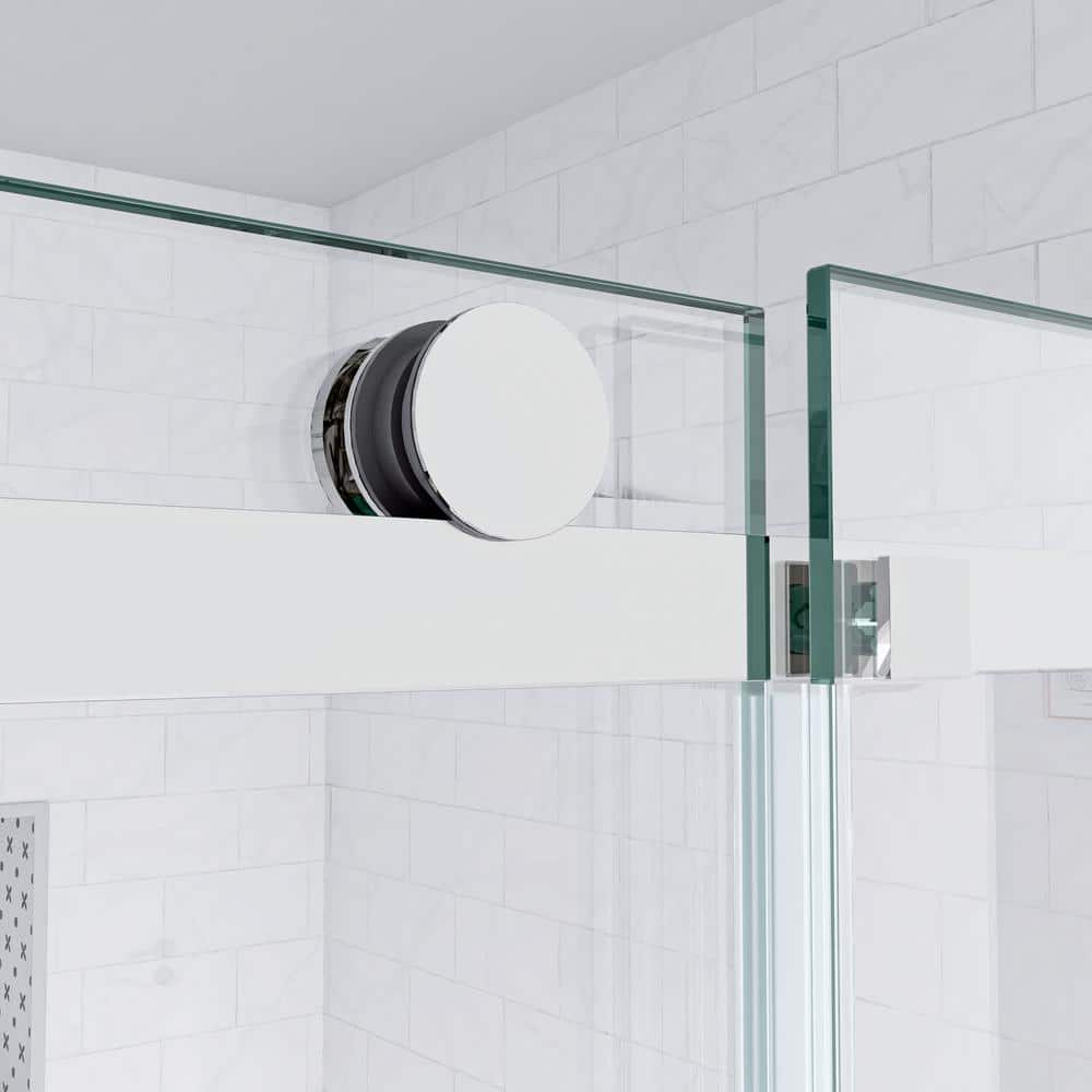 mortix 60 in. W x 74 in. H Single Sliding Frameless Shower Door in Chrome with Soft Close System and Clear Tempered Glass