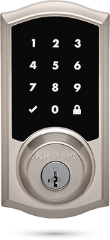 Premis Touchscreen Smart Lock Satin Nickel Single Cylinder Electronic Deadbolt featuring Tustin Hall/Closet Lever