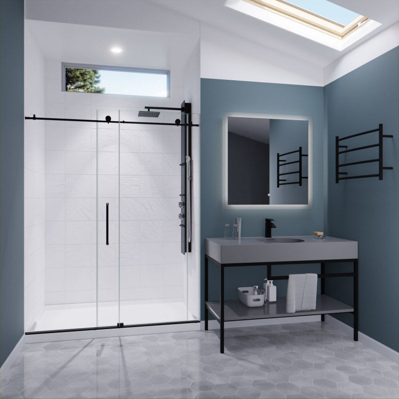 ANZZI Leon 60 in. x 76 in. Frameless Sliding Shower Door, Brushed Nickel, with Handle