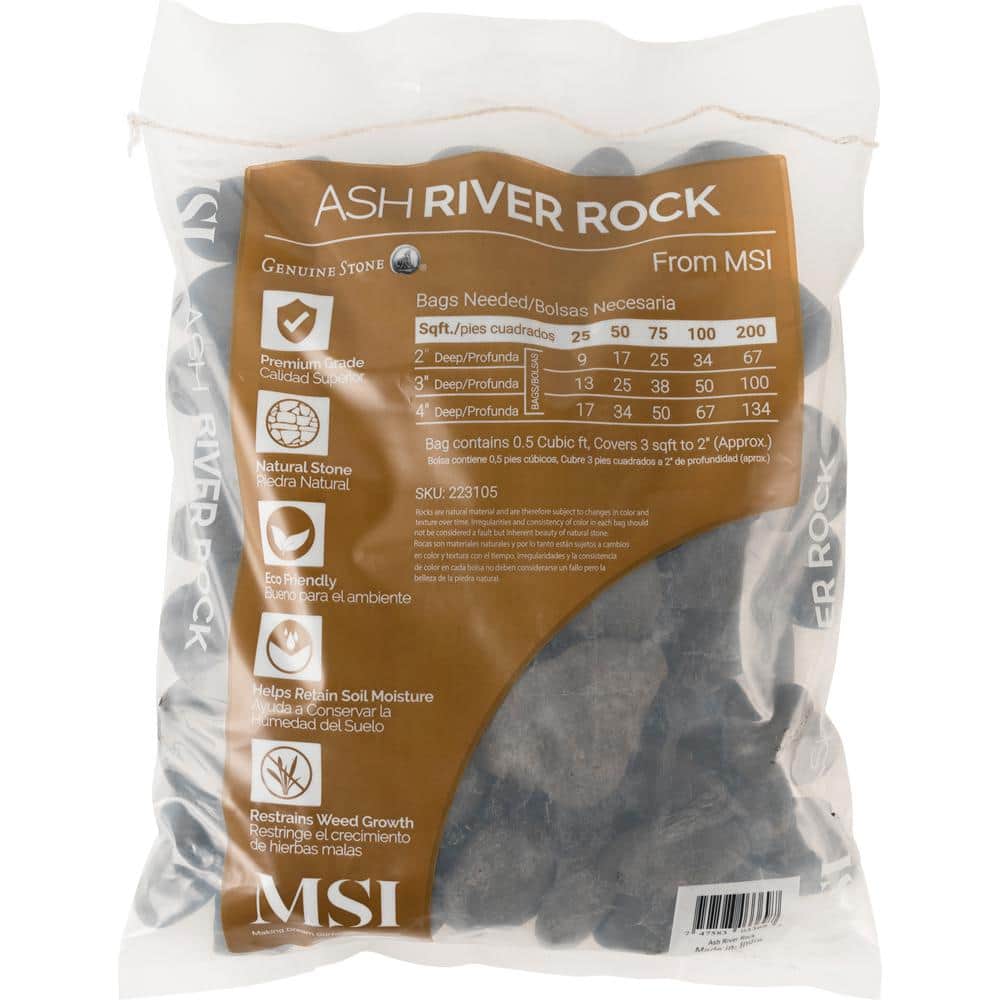 MSI Ash Beach 0.5 cu. ft. 3–5 cm River Rock, approx. 40 lb Bag (21 Bags/Pallet)