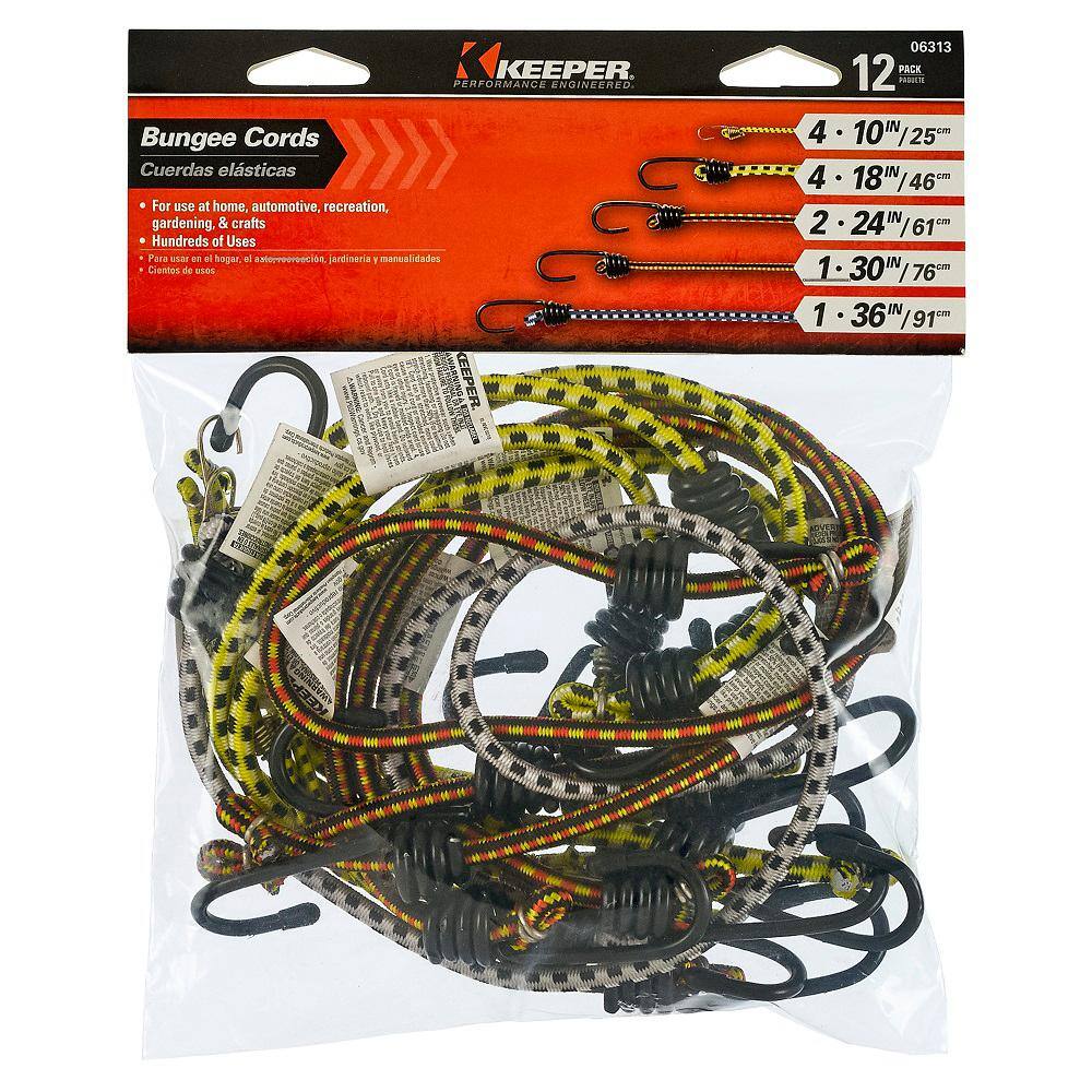 Keeper Assortment Bungee Cord with Hooks (12-Pack) – 10/18/24/30/36 in.
