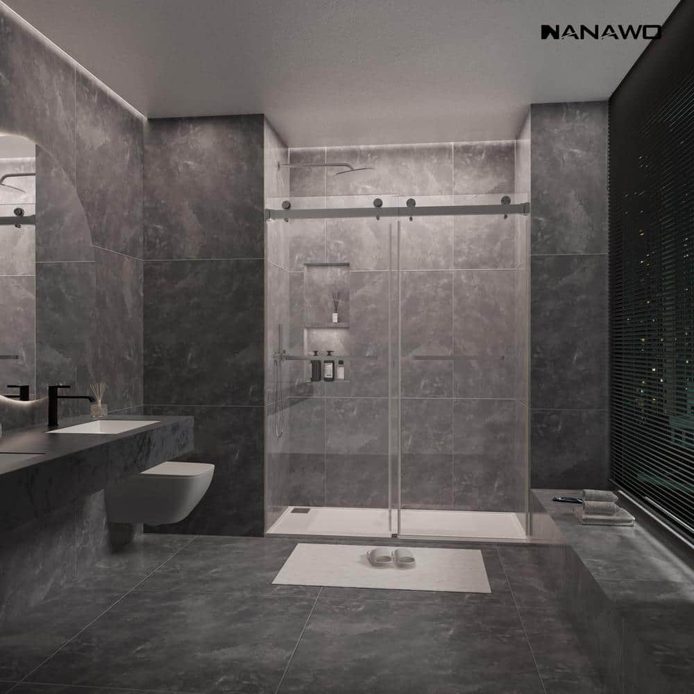 NANAWO 60 in. W x 72 in. H Sliding Frameless Shower Door in Gray with 3/8 in. Clear Glass
