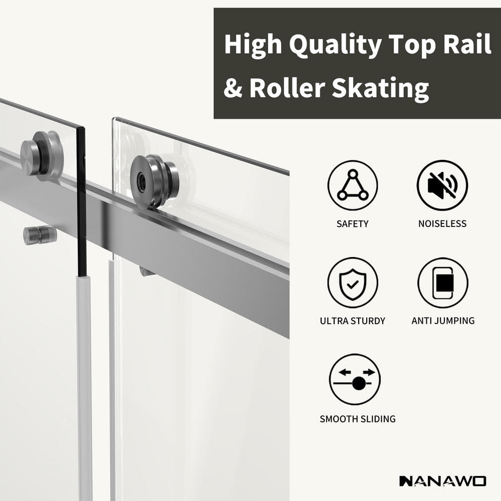 NANAWO 60 in. W x 72 in. H Sliding Frameless Shower Door in Gray with 3/8 in. Clear Glass