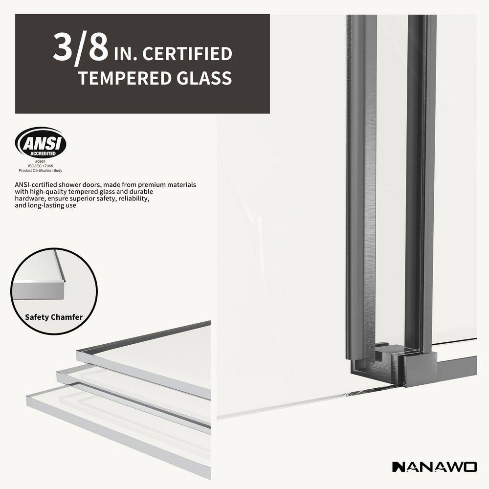 NANAWO 60 in. W x 72 in. H Sliding Frameless Shower Door in Gray with 3/8 in. Clear Glass