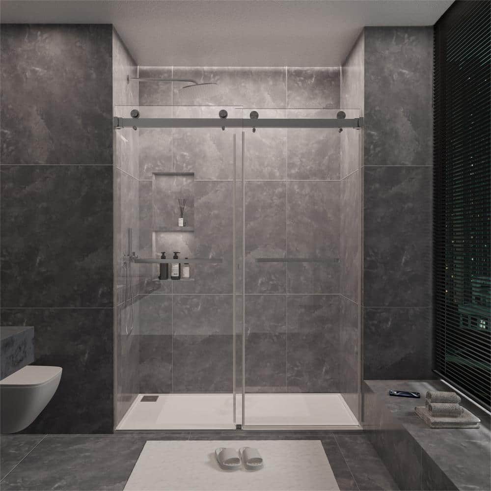NANAWO 60 in. W x 72 in. H Sliding Frameless Shower Door in Gray with 3/8 in. Clear Glass