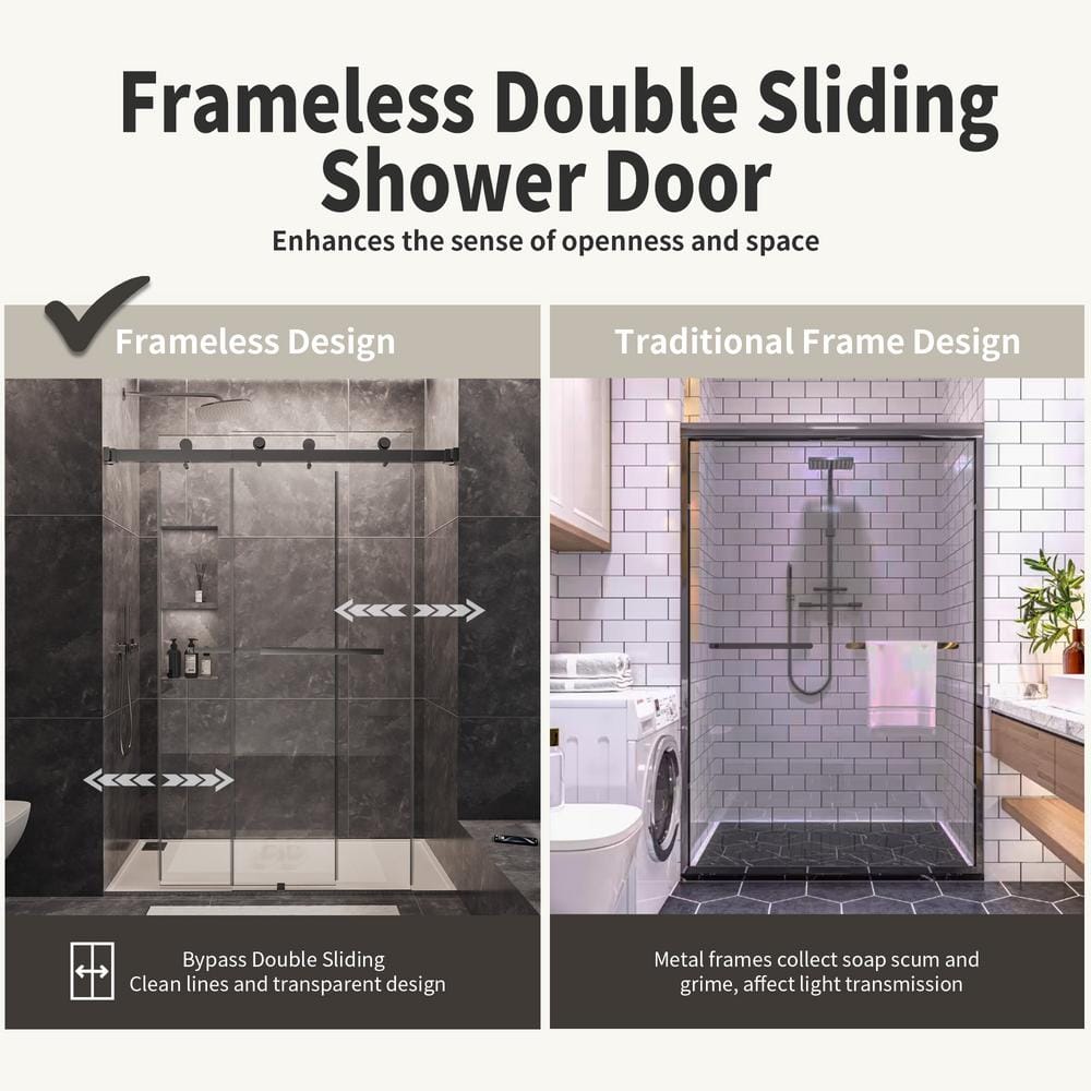 NANAWO 60 in. W x 72 in. H Sliding Frameless Shower Door in Gray with 3/8 in. Clear Glass